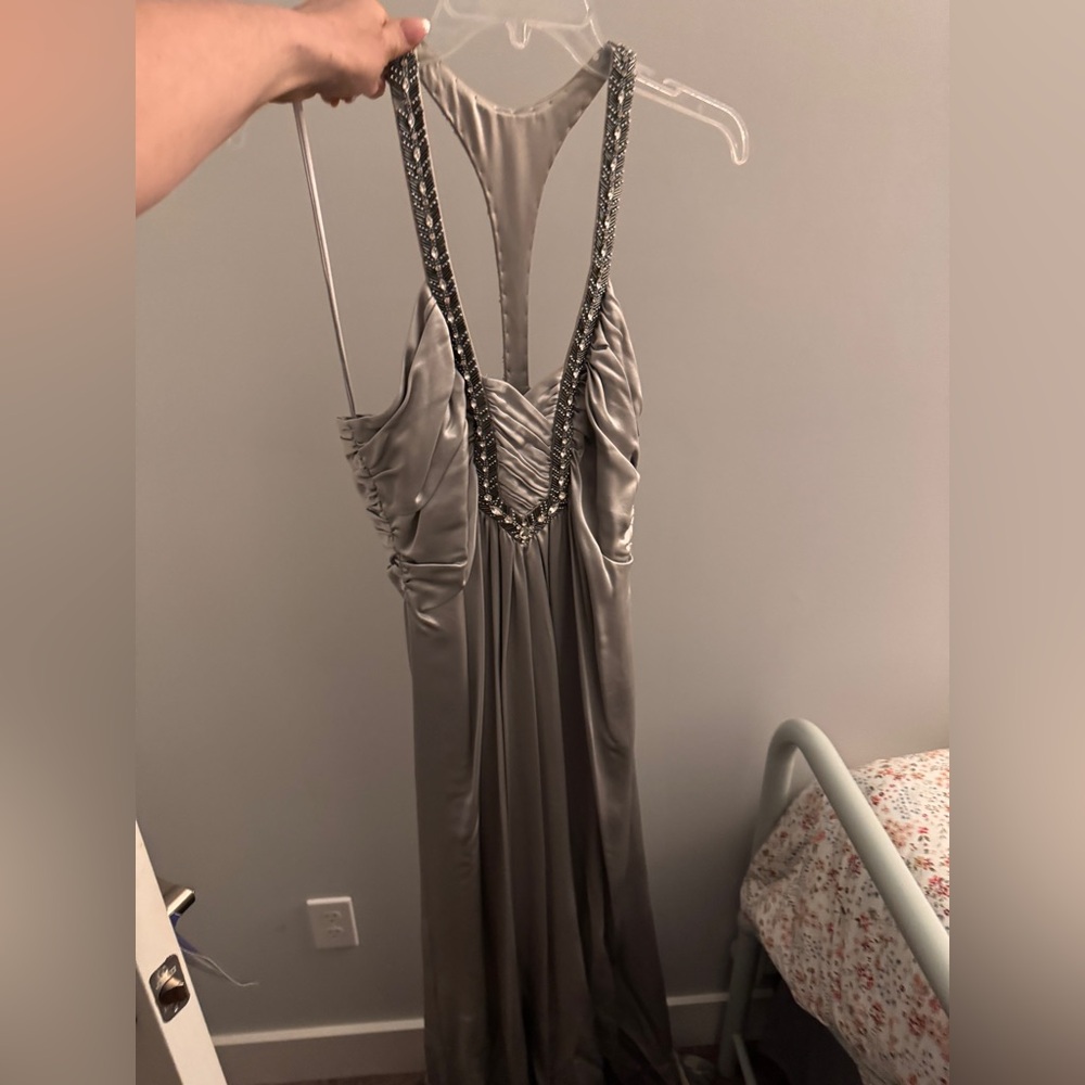 Gorgeous Long Silver Marc Bouwer gown. Never worn. Bloomingdale’s